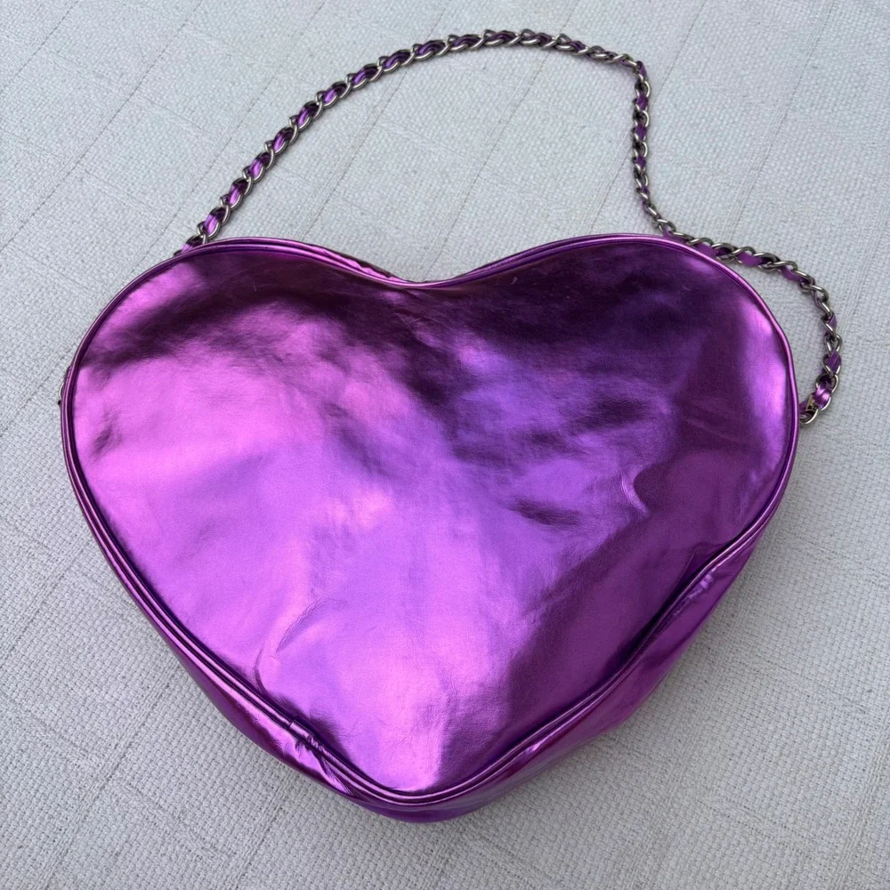 Y2K JUSTIN BIEBER Someday Purple Quilted Large Heart Shape Chain Strap Purse